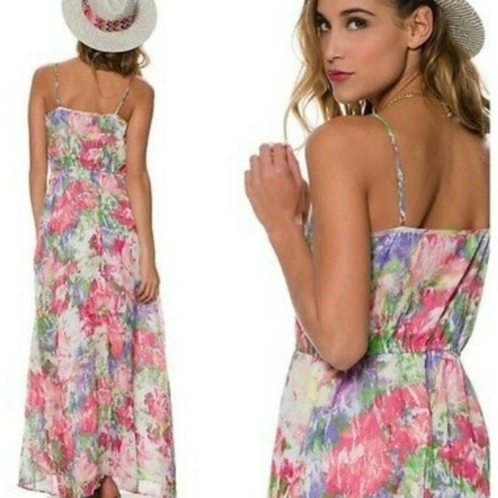 BB DAKOTA Maxi Dress Summer abstract floral white pink SZ 6